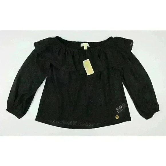 MICHAEL Michael Kors Womens L Ruffle Off-the-Shoulder Top In Black NWT $98 - Picture 1 of 4